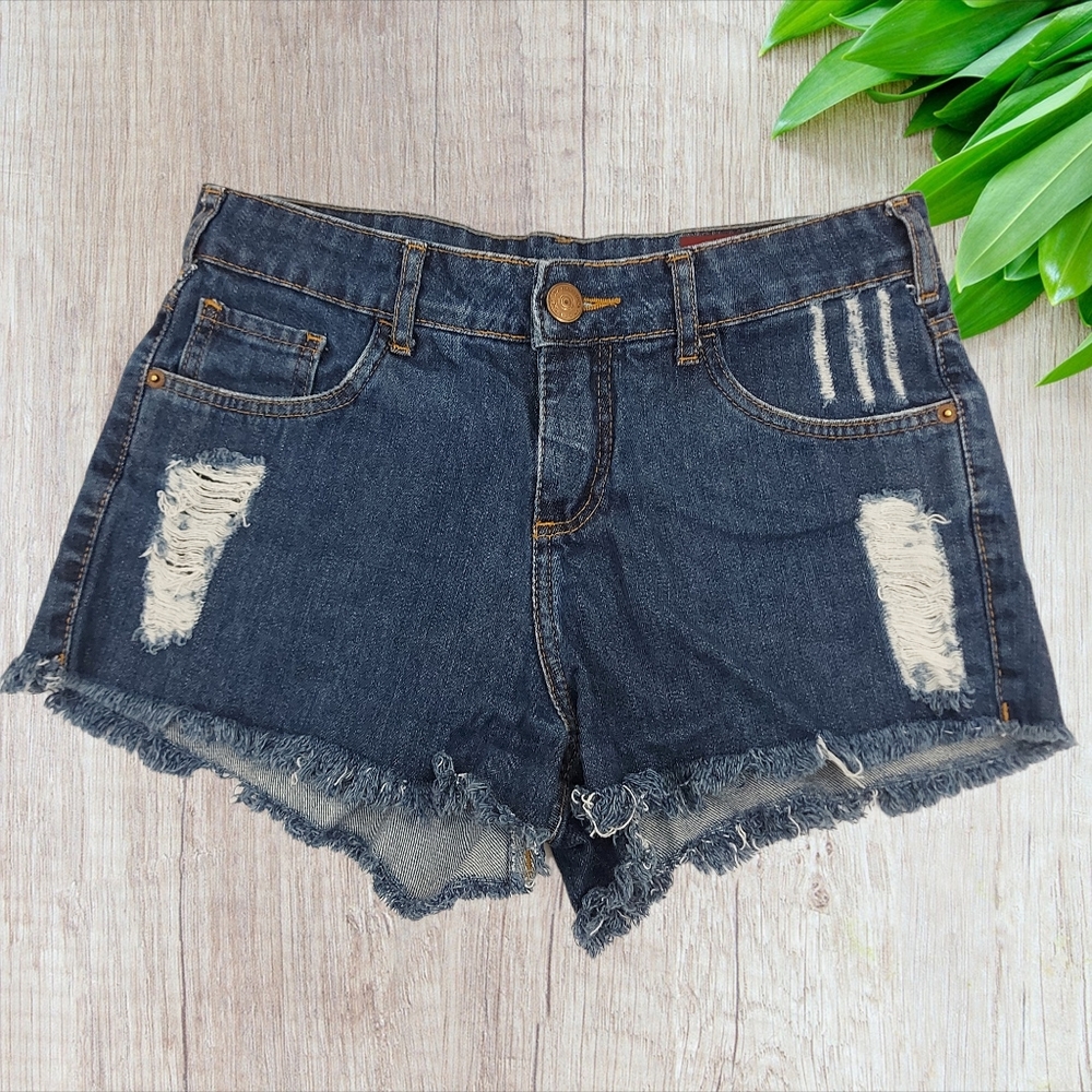 M. Officer Jean Shorts Womens 6 Blue Distressed Cut-off Denim Cotton Outdoor